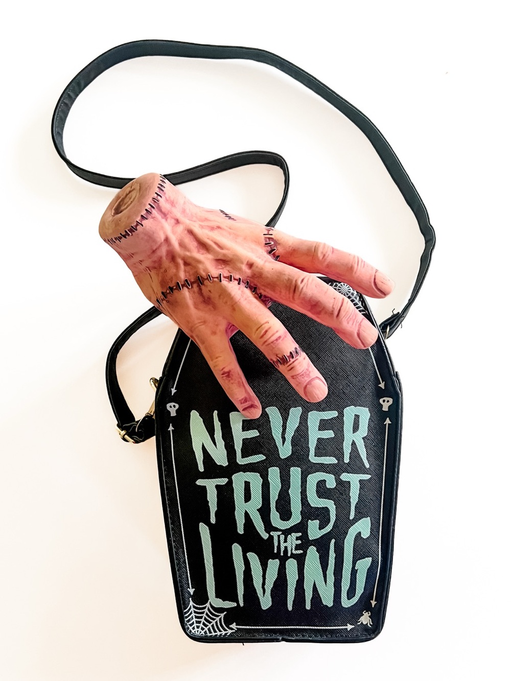 Black Never Trust The Living Coffin Crossbody Small Bag Halloween